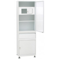 Шкаф 1-но створчатый  ШМС-1-Т-А-Р-1 стекло/металл с трейзером в алюм раме с рег опор с выдв ящ