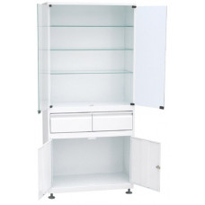 Шкаф 2-ух створчатый стекло/металл ШМС-2-Р-2 с регулируемыми опорами с 2-мя выдв ящиками