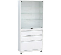 Шкаф 2-ух створчатый стекло/металл ШМС-2-Р-4/2 с регулируемыми опорами с выдвижным ящиком4/2