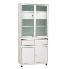 Шкаф 2-ух створчатый стекло/металл ШМС-2-Т-А-Р-2 с трейзером в алюм раме с рег опор с выдвящ2